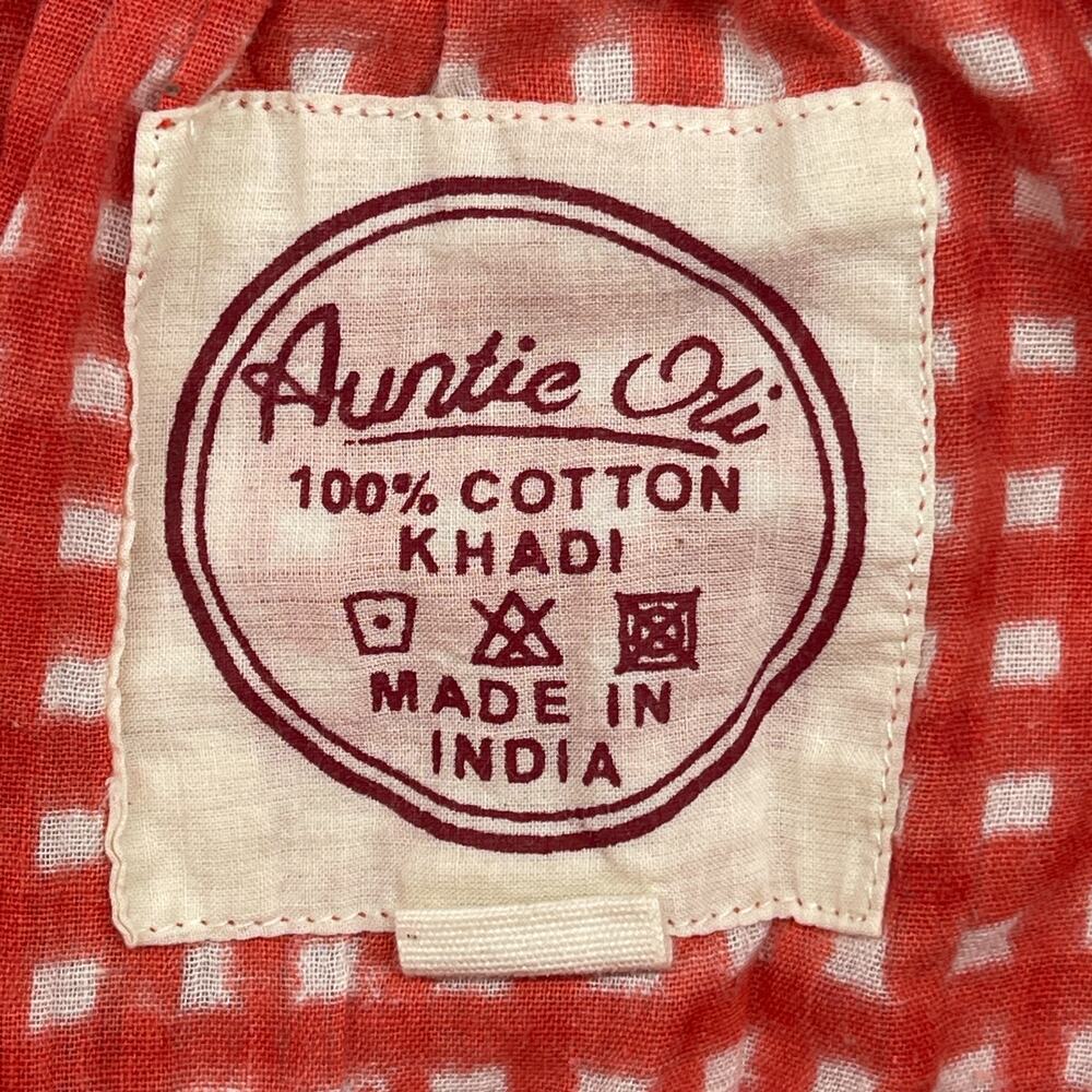 AUNTIE OTI Skirt L Gingham Check Pleated A-Line Cotton Khadi Pull On Cotton Red - Picture 5 of 9